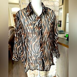 Nicola blouse with zebra black, brown & tan sheer